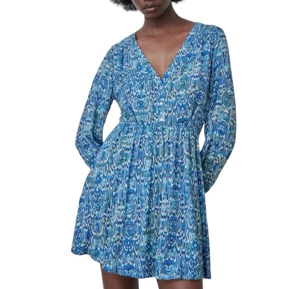 Zara Dresses & Skirts - NWT ZARA Leopard Print V-Neck Long Sleeve Mini Dress Size Large